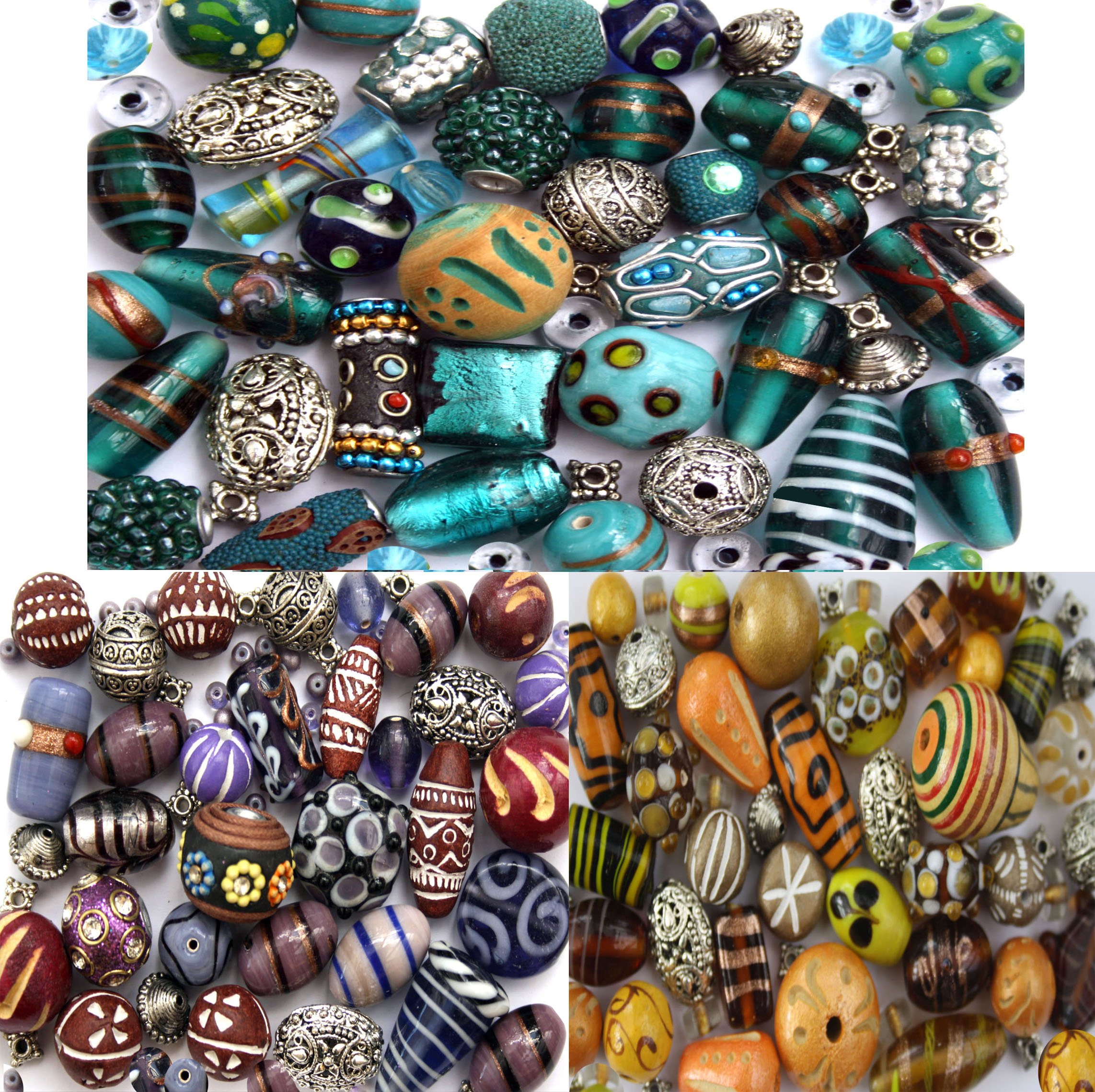 Amazon.com: 3 x Packs of Handmade Glass Wooden & Tibetan Indian